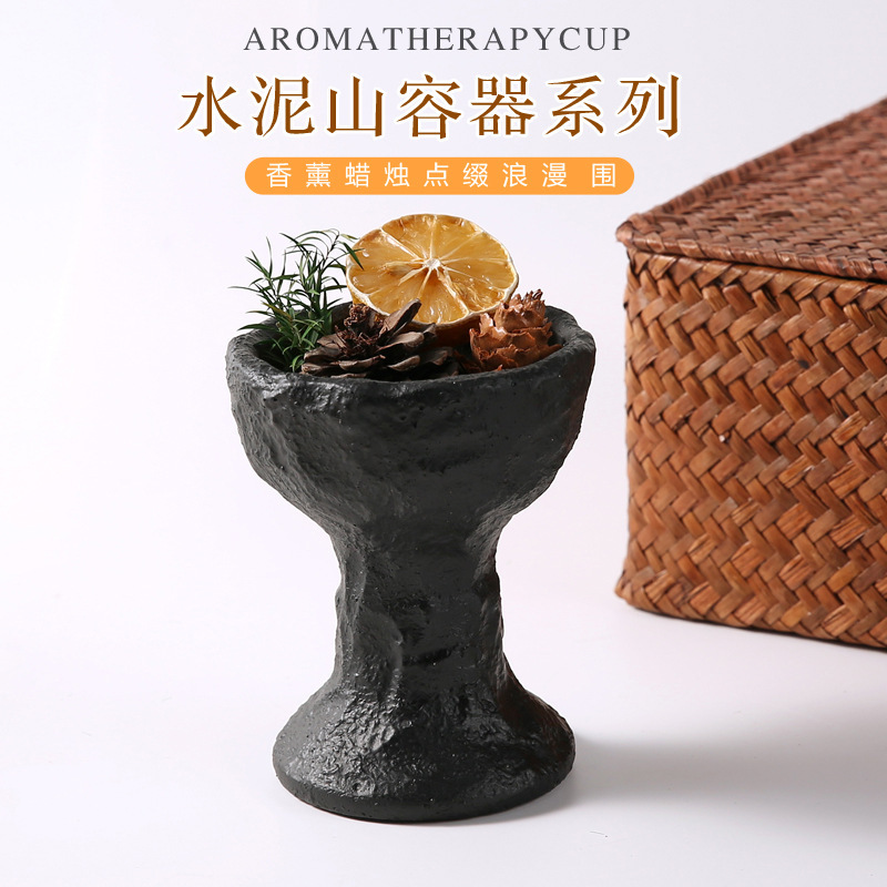 跨境水泥无火香薰蜡烛空杯容器侘寂风香插香座原创北欧复古托香盘|undefined