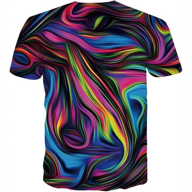 Trendy colorido geométrico halo estampado 3D para hombre moda callejera suelta malla transpirable manga corta cuello redondo camiseta