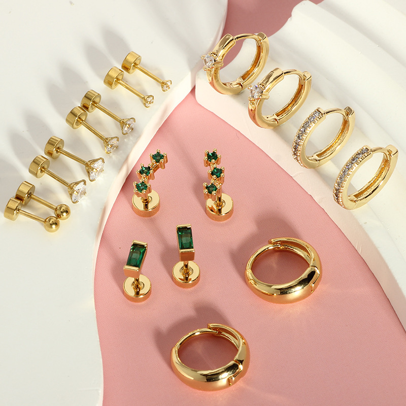 18-Piece Stainless Steel Ear Bone Stud Earrings Set with Zircon CZ, Asymmetric Geometric Design for Women detail image 8