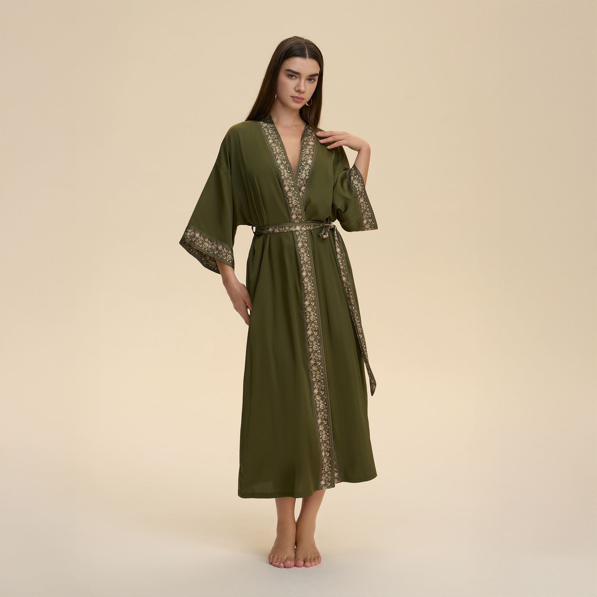 Amazon nuevo pijama transfronterizo damas moda cardigan ropa de encaje sólido ropa de ropa de casa WP3977