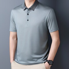 正ブランド绢糸半袖メンズtシャツハイエンドpoloシャツビジネスカジュアル折り襟お父さん服夏新作
