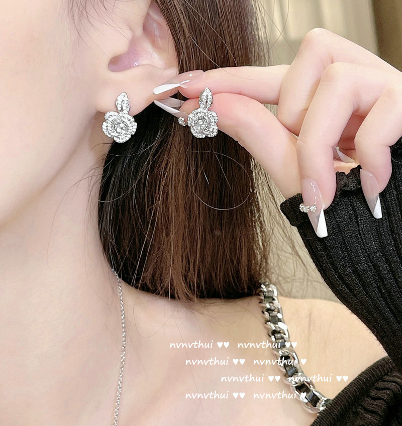 Mountain tea, earrings with zircon, ear clips, no pierced ears