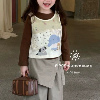 女童三件套2025秋季新款套装数码直喷卡通三套劈帘宽松休闲裤潮款