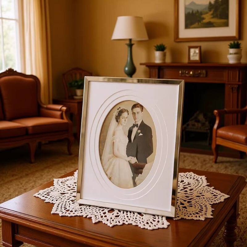 Simple Silver Metal Frame with Three-Layer Cardboard Inserts, Soft-Style Minimalist Photo Frame for Tabletop Display