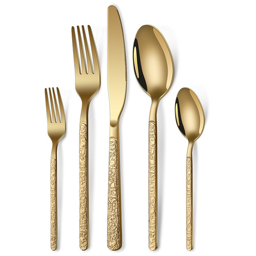 Cross-border stainless steel western tableware stone pattern creative retro relief hotel steak knife fork dessert spoon tableware set