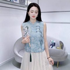 レトロな新しい中国風の女性用ベスト 2025 夏の新しいスタイルのスリムで肉感的なベストノースリーブベストトップ