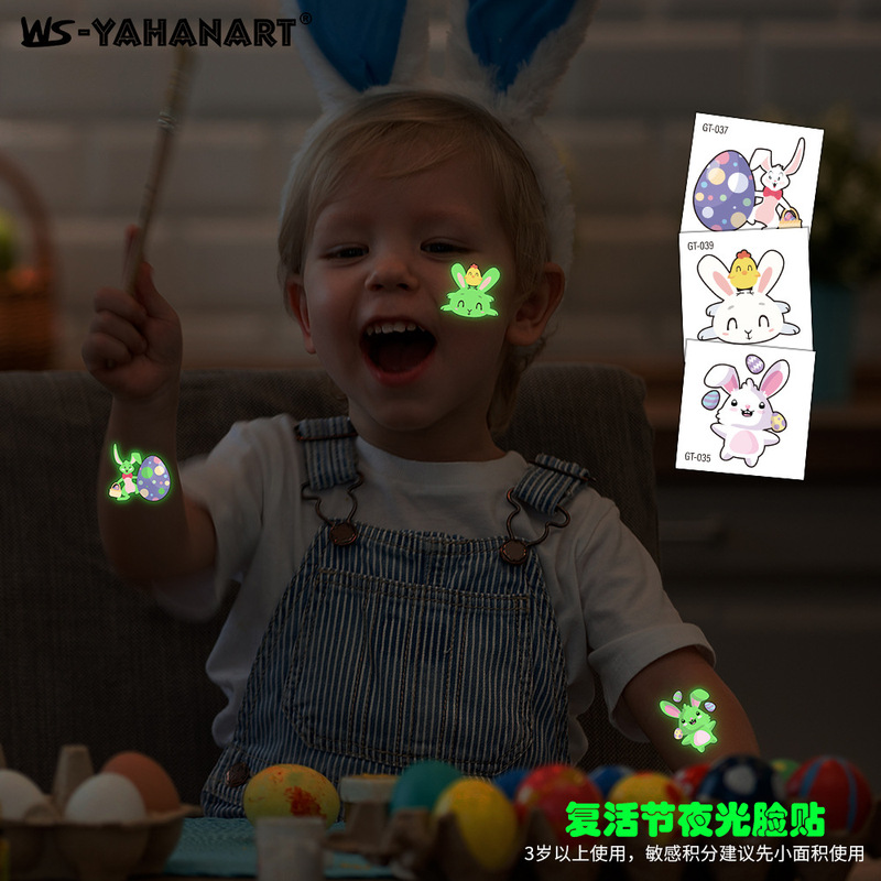 New Children's Cute Easter Luminous Tattoo Sticker Rabbit Easter Egg Waterproof Luminous Sticker Face Sticker Cartoon Sticker