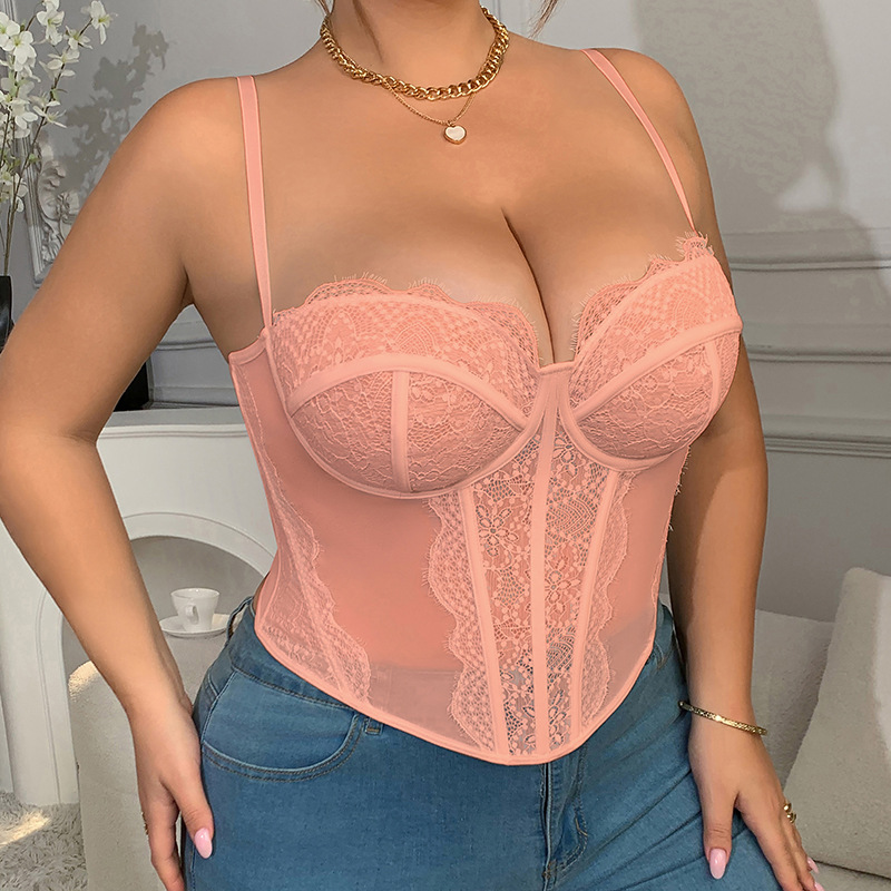 Gran tamaño MM puro deseo de chicas calientes en forma de nuevo encaje bordado hueso de pescado sexy estiramiento de pecho agujero brazalete de espalda image 1