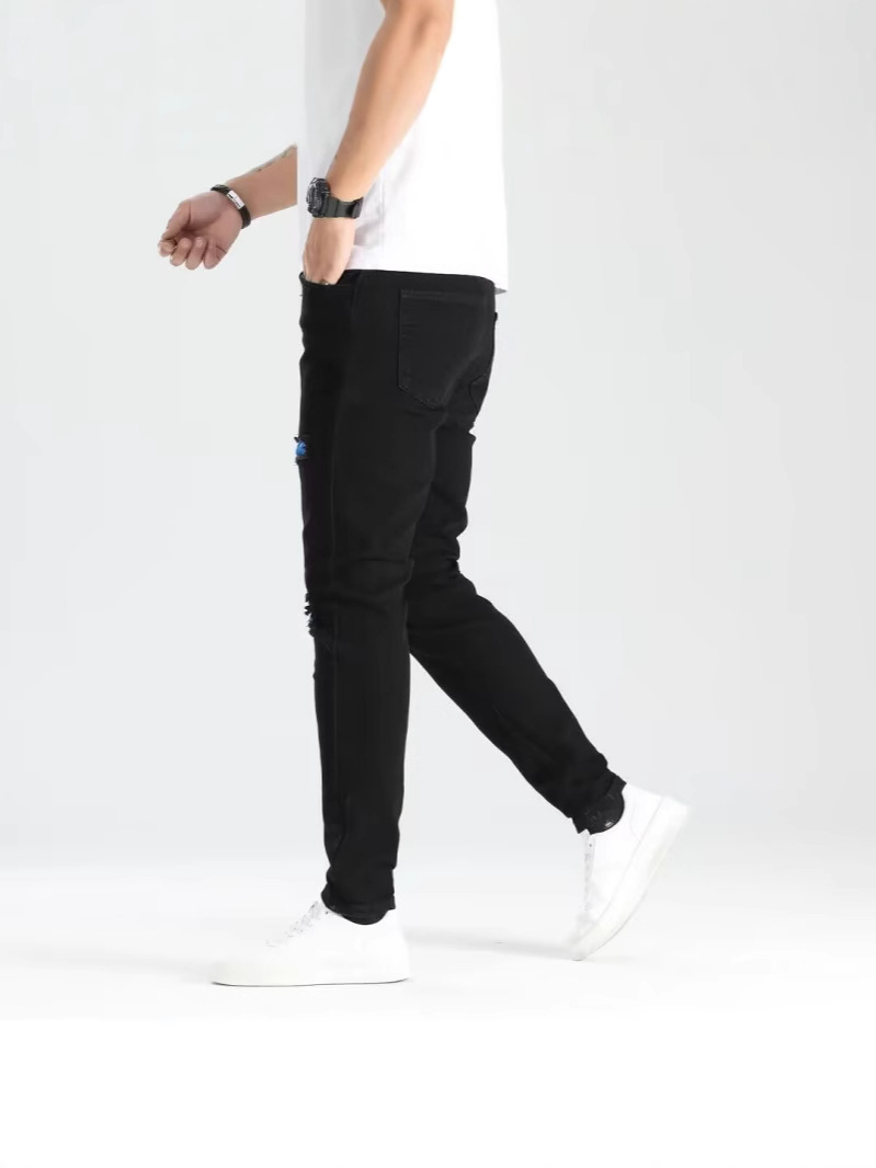 Nuevo agujero transfronterizo pie pequeño pantalones de hombre parche elástico de tendencia jeans de moda para hombre