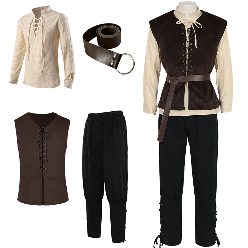 2025 Spring and Autumn New Medieval Jacket Gothic Victorian Men's Cos Wear Vest Shirt Pants Suit