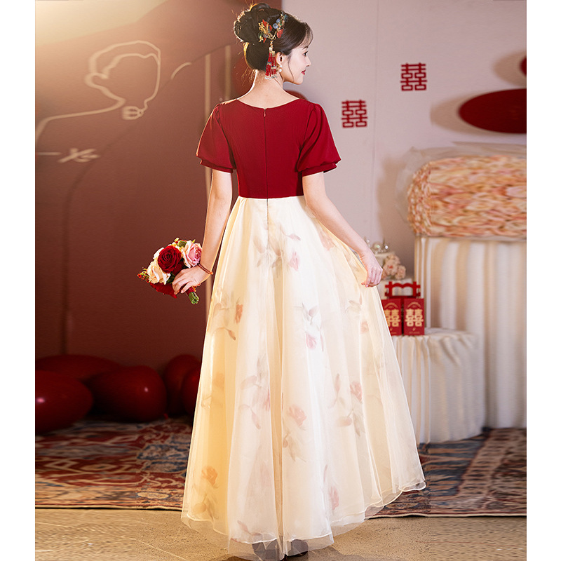 刺繍乾杯ドレス花嫁 2025 新しいハイエンドの結婚式の婚約ドレスメッシュ新中国風のホームカミングドレス|undefined