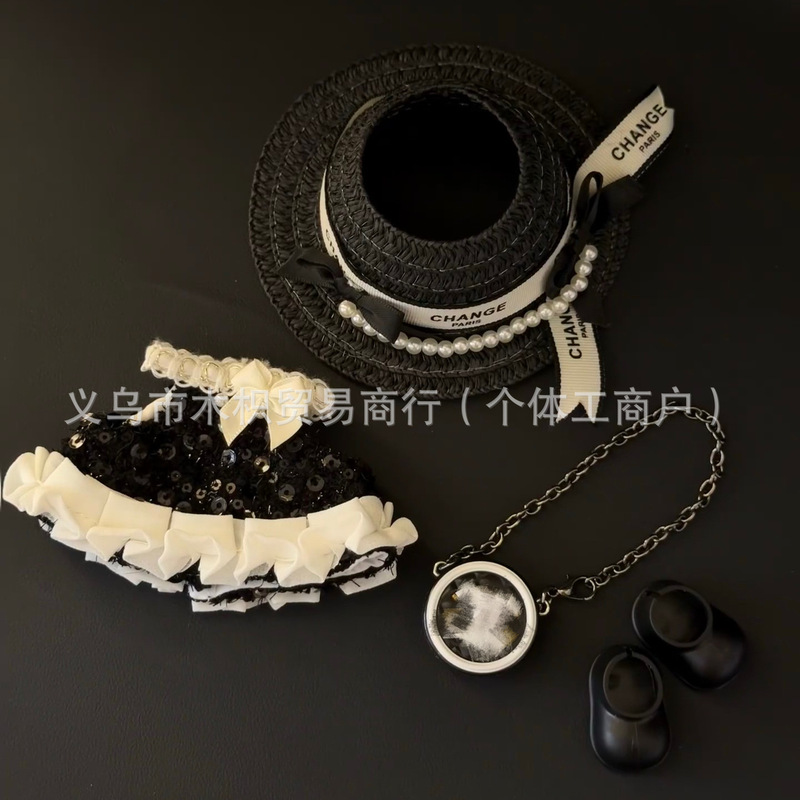 批发labubu衣服配饰 赫本风亮片连衣裙 泡泡玛特zsiga拉布布娃衣|undefined