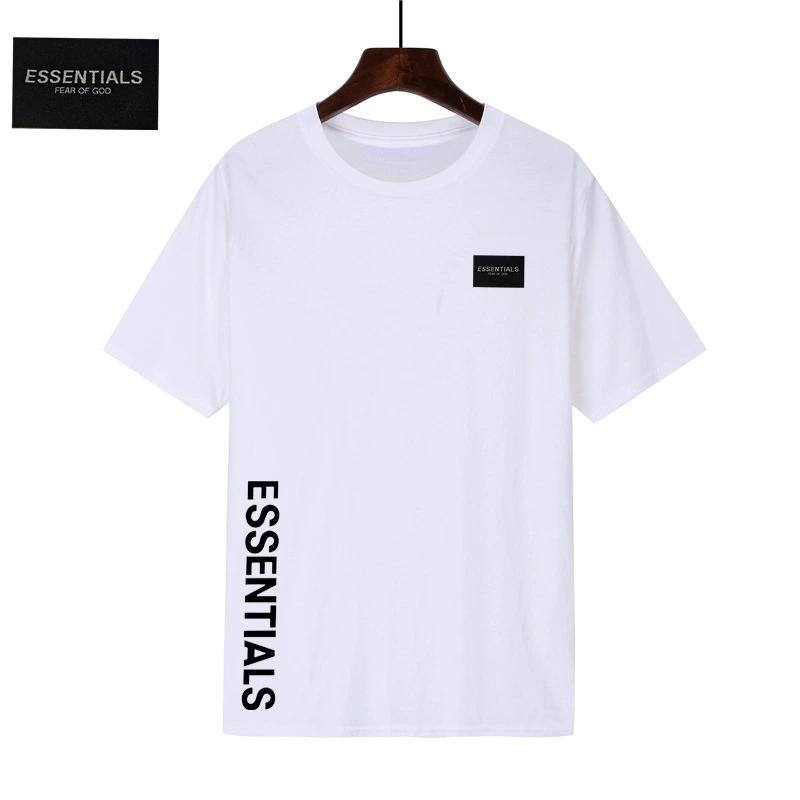 ESSENTIALS Двойная линия FEAR OF GOD Модный бренд Пара больших размеров Футболка из чистого хлопка с короткими рукавами Футболка с буквенным принтом F