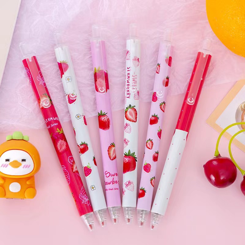 Cute and Sweet Strawberry Press Neutral Water Pen Student Exam Black Pen Children's Day Final Student Stationery Prize Gift