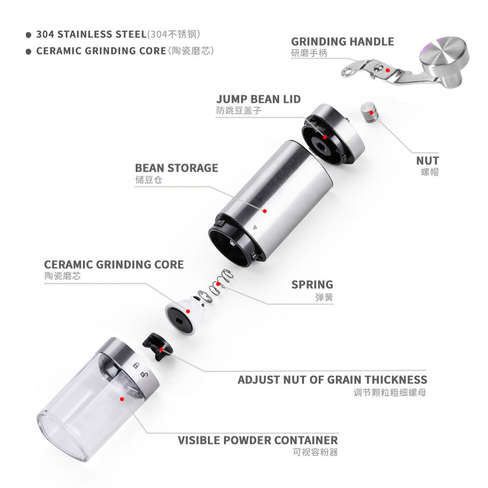 Triángulo mejorado mano amoladora hogar mano máquina de café fábrica al por mayor de acero inoxidable
