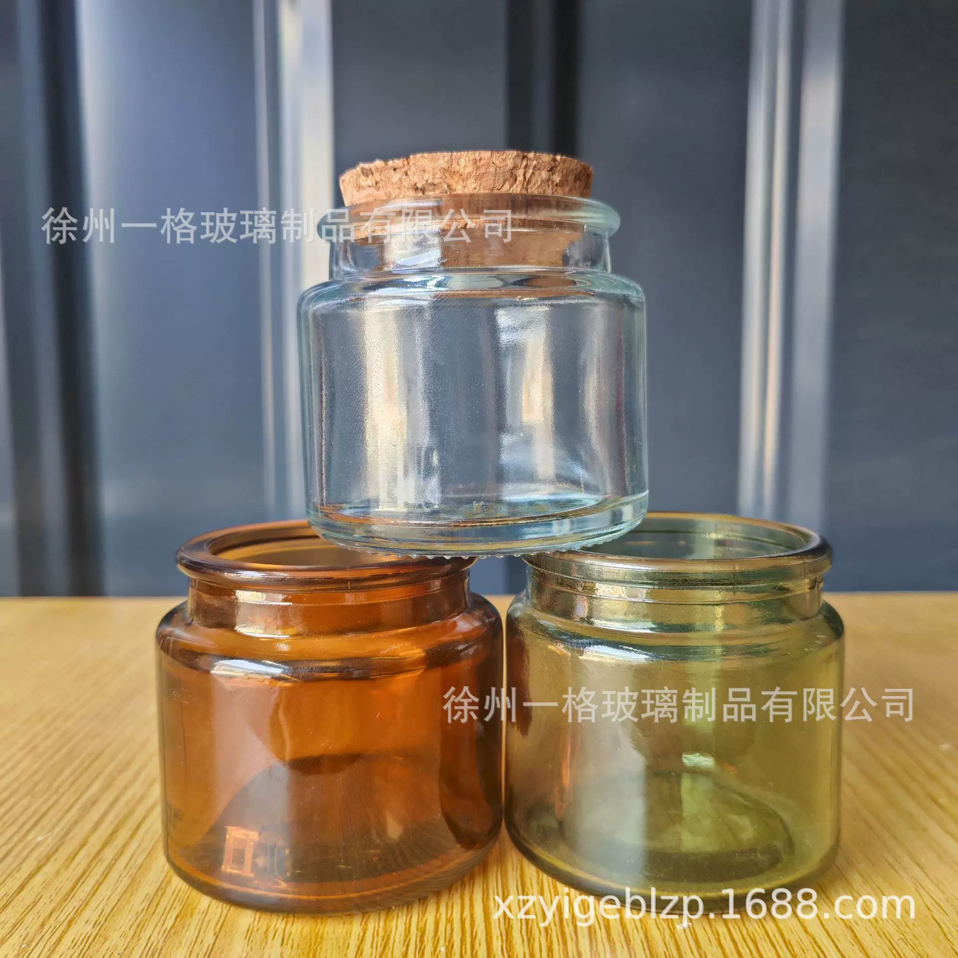 透明100ml圆形杨基杯木塞口茶色香薰玻璃蜡烛杯绿色烛台亚马逊