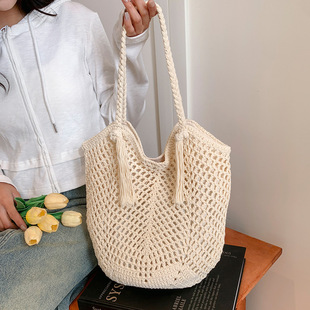 Woven Bag Handmade Bag Crocheted Tote Bag Cross Border Tassel Shoulder Bag Handbag Knitted Bag Bag Early Spring