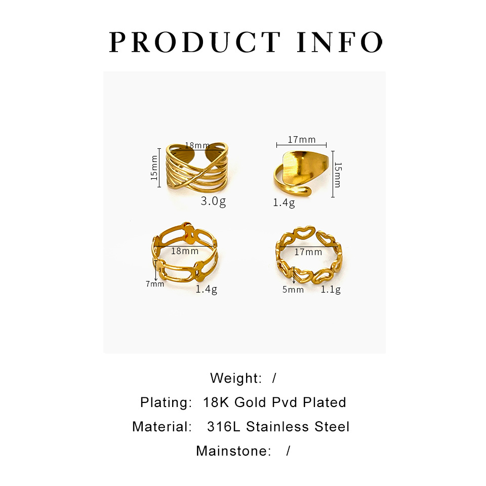 12g Weight 0.03µm-0.05µm Gold Plating Thickness PVD Coated Gold Plating Process Real Gold Plated Plating Material Rings Classification PVD Coated Real Gold Plated Geometric 304 Stainless Steel Elegant Vintage Style Waterproof Non Tarnish Surgical Steel Rings