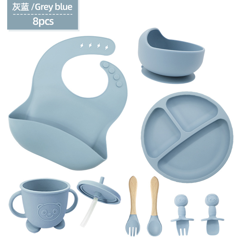 Conjunto de cubiertos de silicona para niños cubiertos de alimentación de grado alimenticio para bebés cubiertos de alimentación integral a prueba de caídas tazón taza de paja