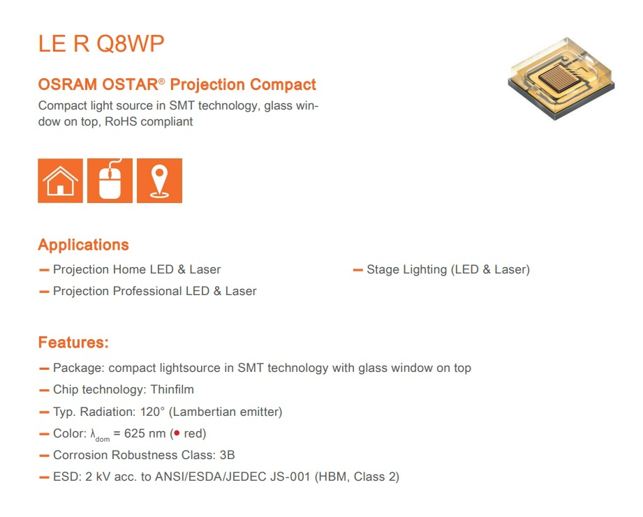 OSRAM LE R Q8WP-LAMA-34-0 625nm红光大功率3535LED灯珠 3V 15W