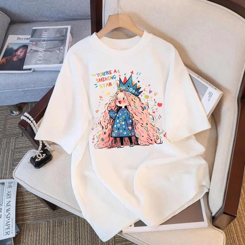 In Stock 2025 New White Short-Sleeved T-Shirt Women's Summer Loose Large Size T-Shirt Design Niche Summer Tops