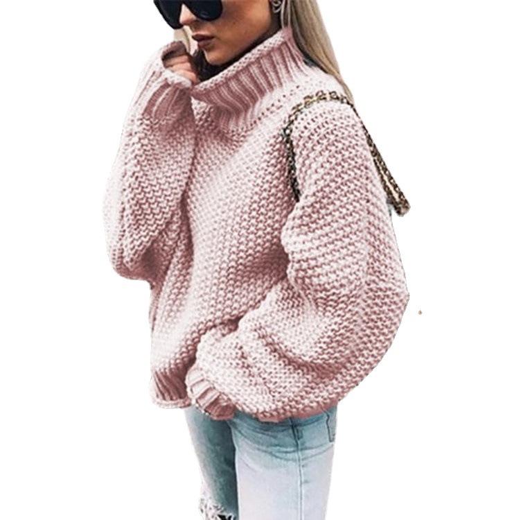 Suéter de punto grueso nuevo para mujer, estilo europeo y americano, otoño/invierno 2026, superventas en Amazon, con cuello alto y manga murciélago con borde enrollado.