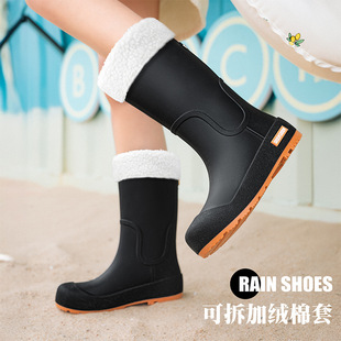 Japanese Style High-rise Rain Shoes Women's Fashionable Outer Wear Non-slip Waterproof Wear-resistant Integrated Rubber Shoes Kitchen Long Soft Bottom Rain Shoes