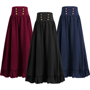 2023wish foreign trade European and American medieval retro gothic lace-up waist lace large swing skirt versatile plus size women's skirt