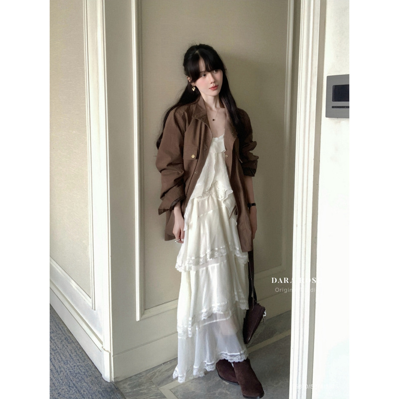 DARA ROSE-端品质不规则蕾丝荷叶边百搭高腰显瘦长款半身裙A5875|undefined