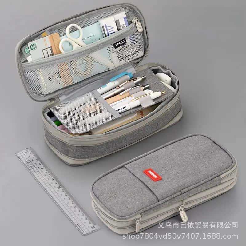 Bolsa de bolígrafo de gran capacidad para estudiantes de primaria simple serie de macarón bolsas de bolígrafo de separación multicapa multifuncional caja de papelería de alto valor facial