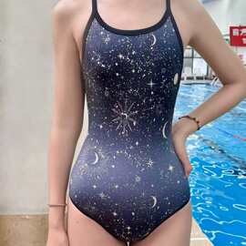 厂家直销2026新款星空连体泳衣女显瘦吊带专业竞速游泳馆专用泳装