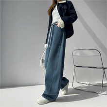 加绒加厚莱赛尔牛仔弯刀裤女秋冬保暖高腰宽松显瘦休闲直筒长裤子