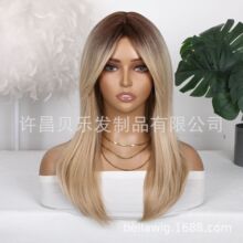 外贸假发女亚马逊热卖机制仿真发块八字刘海自然蓬松倒毛工艺18in