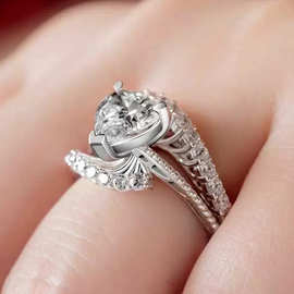 M801欧美风新款手饰创意甜美心形锆石钻戒求婚戒指唯美婚戒