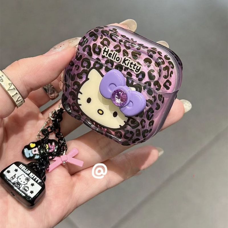 豹纹KT猫立体蝴蝶结适用airpods4代耳机套苹果蓝牙保护壳3/pro2软|undefined