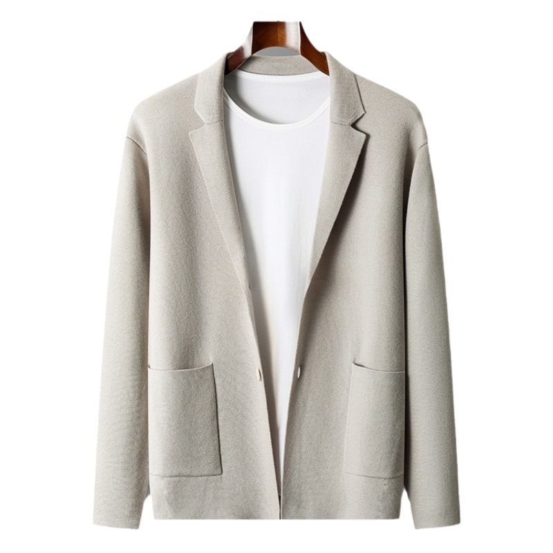 Lana de punto chaqueta los hombres moda casual negocios pequeño traje externo grueso suéter cardigan más tamaño suelta top