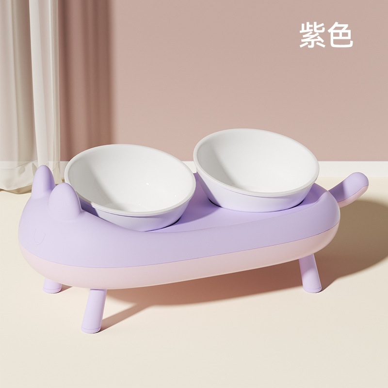 Gato Tazón de cerámica tazón de comida para gatos gato tazón de arroz cubilete oblicua protección de la boca columna cervical antidetonante doble tazón para perros tazón de comida para perros