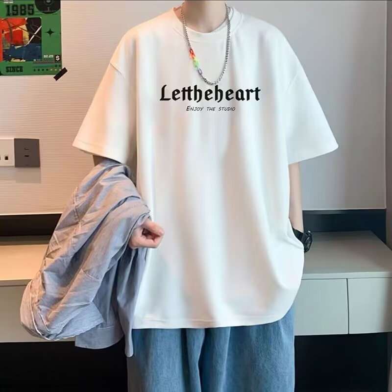 Short-sleeved Men's T-shirt Men's Summer 2025 New Fashion Brand Hong Kong Style All-match Loose Casual Half-sleeved T-shirt Men's Fashion
