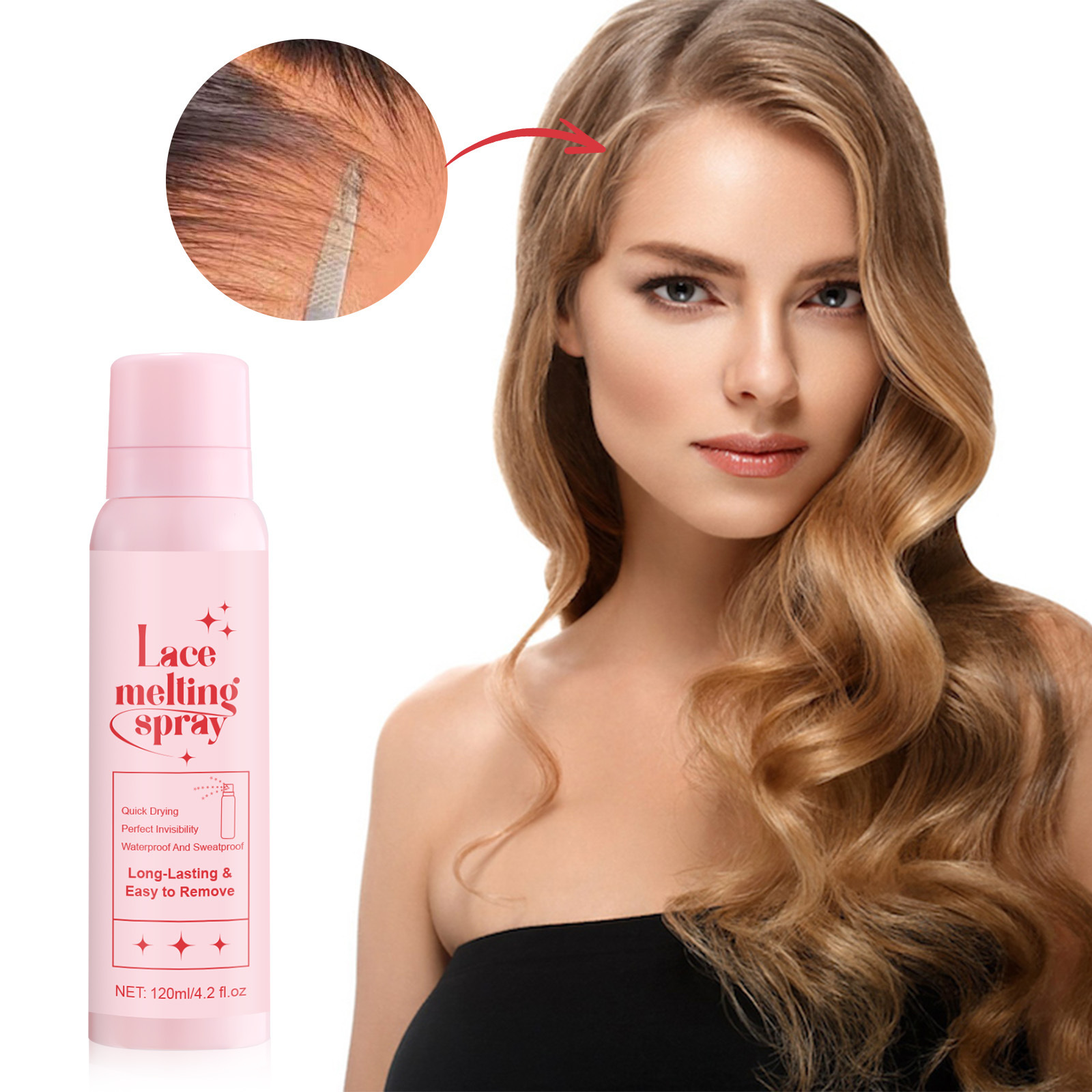 Aerosol adhesivo para pelucas transfronterizas, no estándar, secado rápido, impermeable, anti-transpiración, aerosol adhesivo para cabello fácil de quitar 120ml