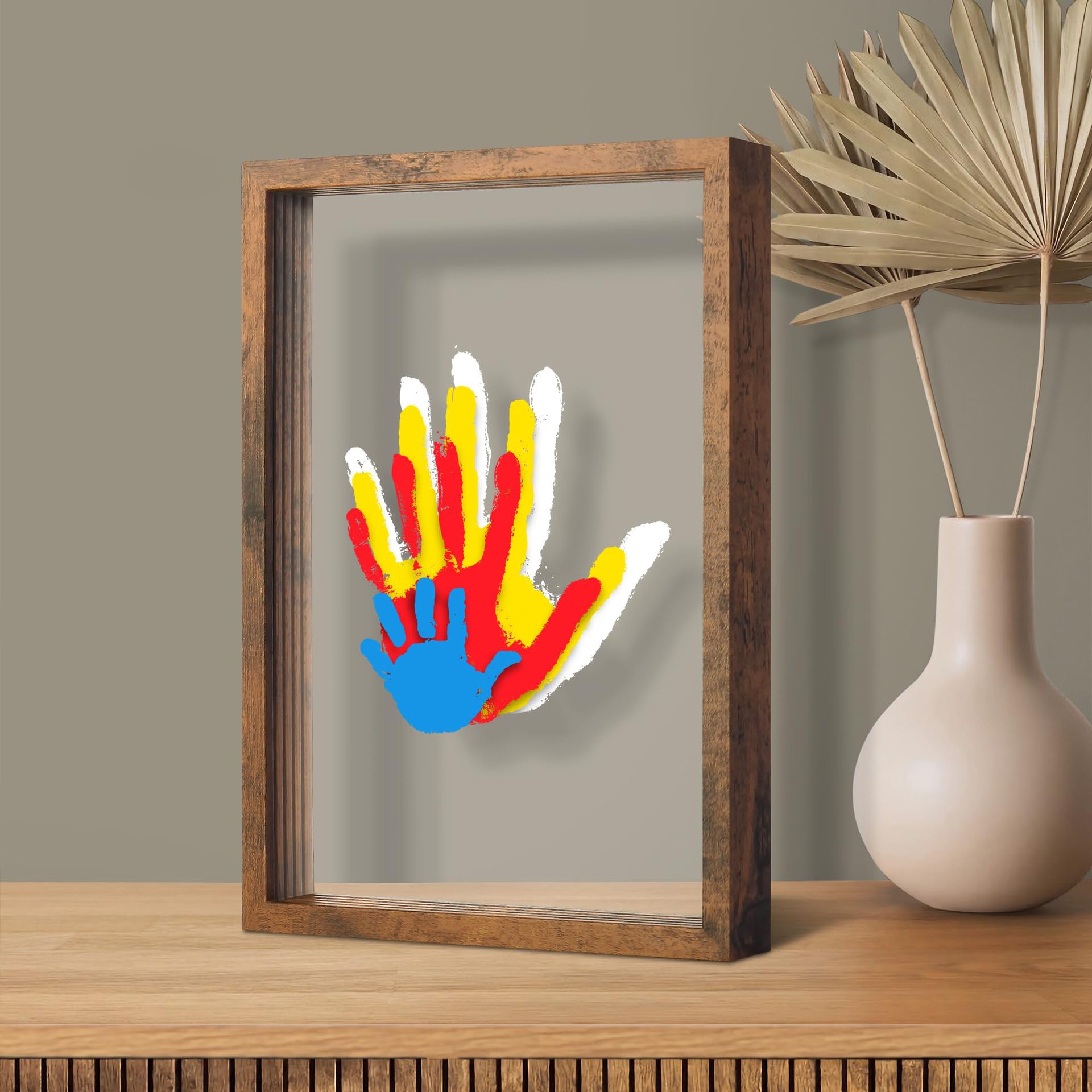 Cross-Border Handmade DIY Four-Slot and Five-Slot Acrylic Paint Family Handprint Photo Frame Couple Wooden Craft Gift Set