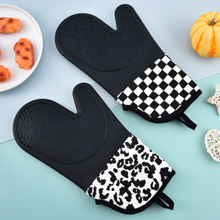 Processing Customized Silicone Insulation Gloves Kitchen High Temperature Resistant Anti-Scalding Cotton Gloves Baking Oven Microwave Oven Gloves