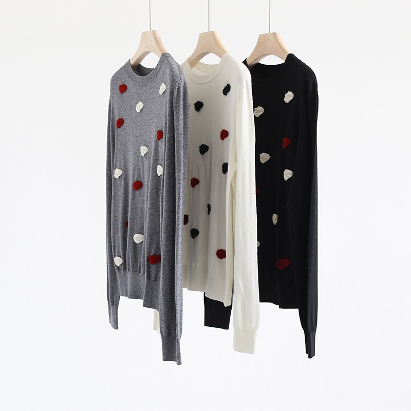 Autumn and Winter Jacquard Design with Delicate Lip-Shaped Patterns, Round Neck, Fine Wool, Long-Sleeved Pullover Knit Sweater, Fashionable and Stylish Top