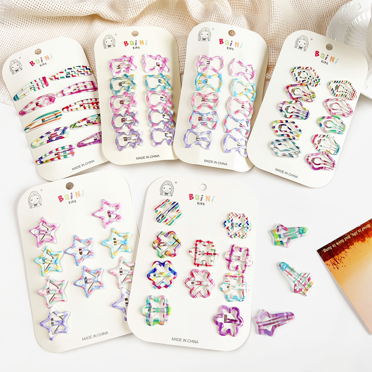 Children's Colorful BB Clip Cardboard Set Korean Version New Cute Star Hair Clips Non-damaging Side Bangs Hair Accessory