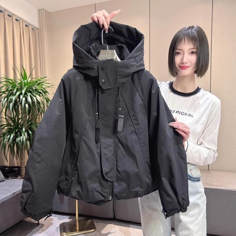 秋季洋气新款2025连帽宽松冲锋衣美式夹克短外套显瘦百搭韩版风衣|undefined