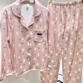 2026早冬季新款薄绒长袖长裤粉色小兔复古家居服睡衣两件套可外穿