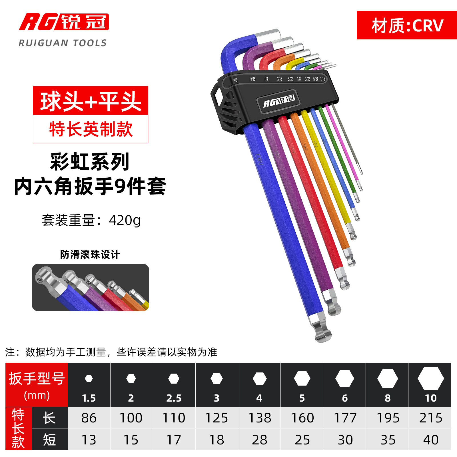 Llave hexagonal Juego de 9 piezas Destornillador multifunción de color rociado Llave hexagonal