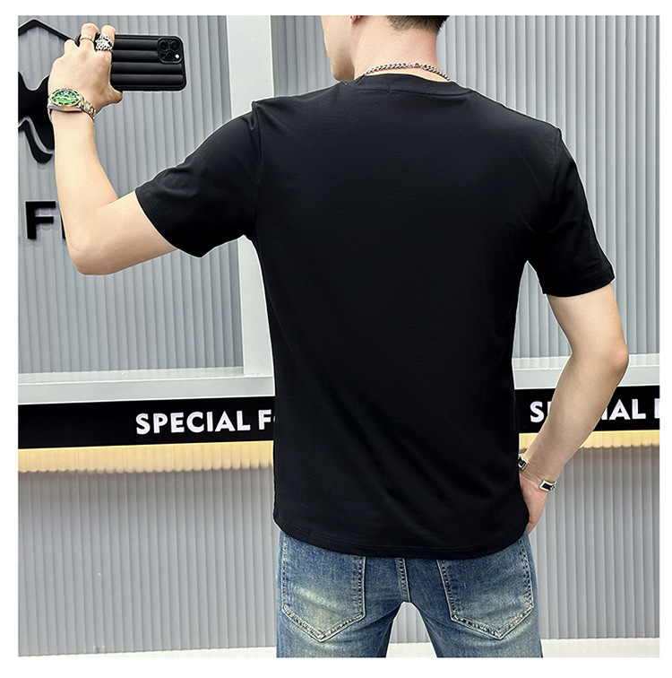 Summer Embroidered Short-sleeved Men's T-shirt American Trendy Brand 2024 New Slim-fit Crew Neck Youth Fashion Short-sleeved Bottoming Shirt_viptrois.com