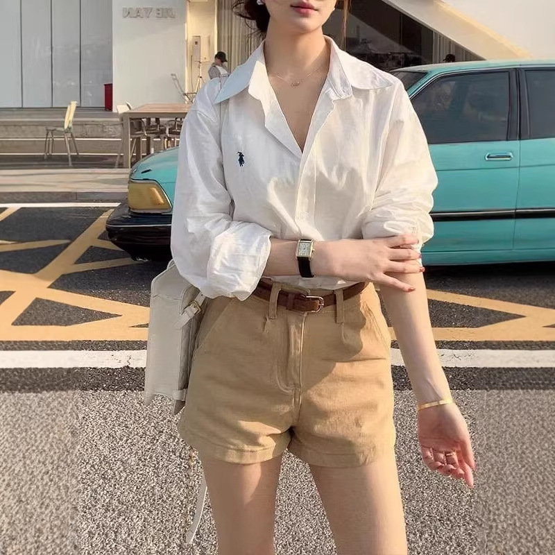 Khaki Simple Casual Denim Shorts for Women, New Summer Style, High-Waisted, Slimming, Versatile, Loose Straight-Leg Wide-Leg Shorts