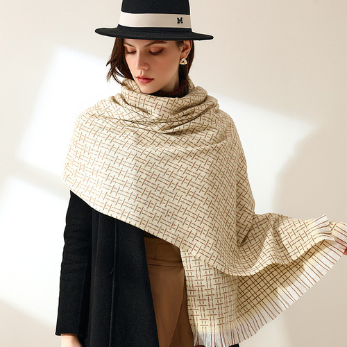 Women's  New Light Color Striped Checkered Fringe Winter Fresh Scarf Sweet Fake Cashmere Scarf Available for Wholesale