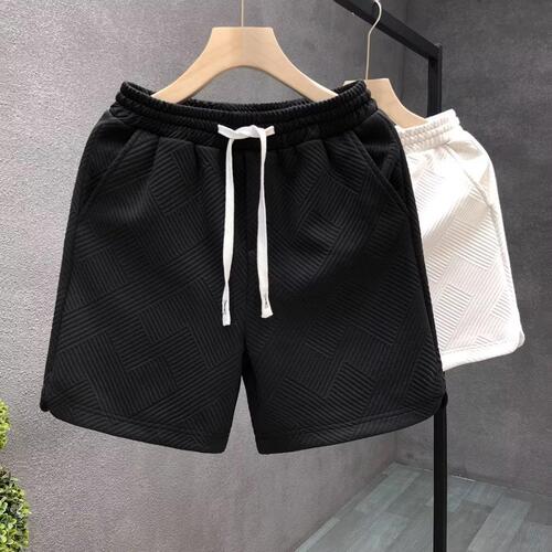 Design sense, diamond pattern, white shorts, men's fashion brand, handsome quarter pants, men's summer home wear half pants